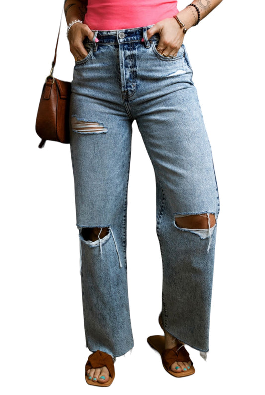 Distressed Ripped Raw Hem Jeans